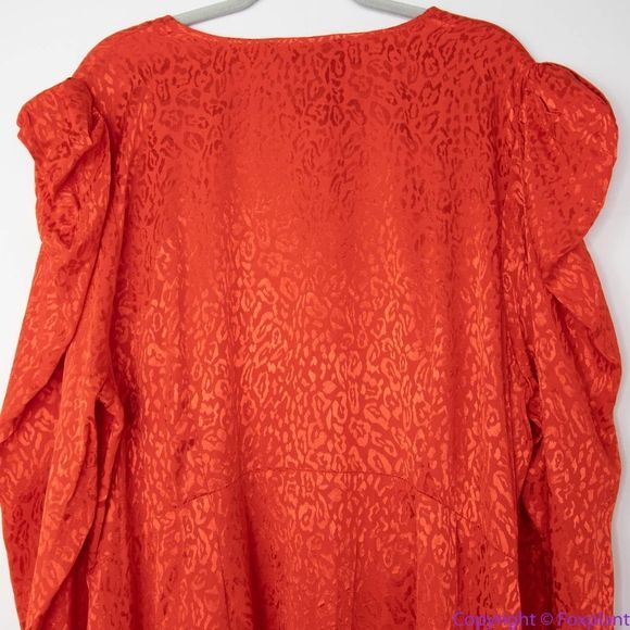 NEW Eloquii Red Leopard‎ Burnout Pattern Wrap Dress with Puff Shoulders, 26 - Picture 10 of 16